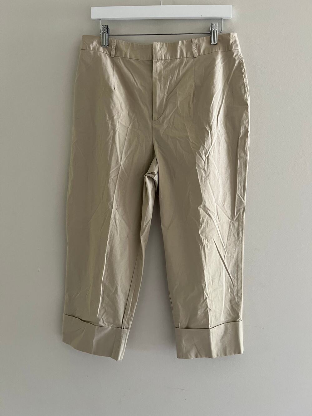 Vintage City Spirit Flat Front Casual Khaki Crop Pants Light Tan Size 14 JJ